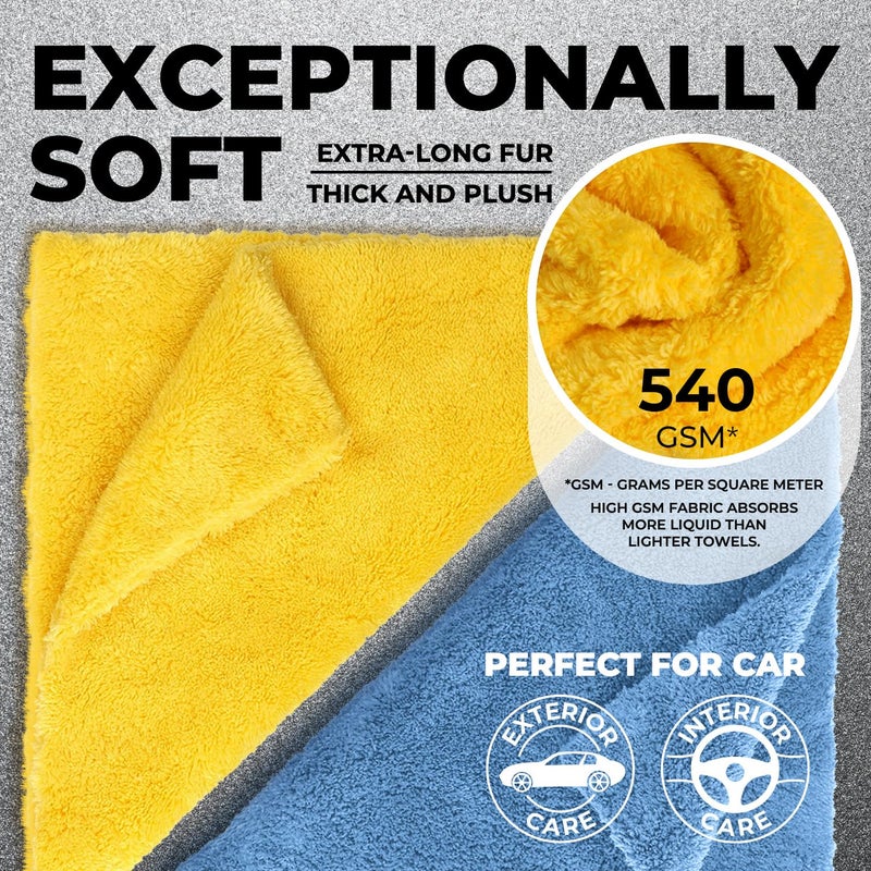 Mighty Cleaner مناشف من الألياف الدقيقة بدون حواف للسيارات - 6 قطع (12 × 12) - 540 جرامًا لكل متر مربع - تفاصيل وتلميع فائقة النعومة - أقمشة تنظيف من الألياف الدقيقة خالية من الخدوش وماصة لتلميع السيارات - Image 2